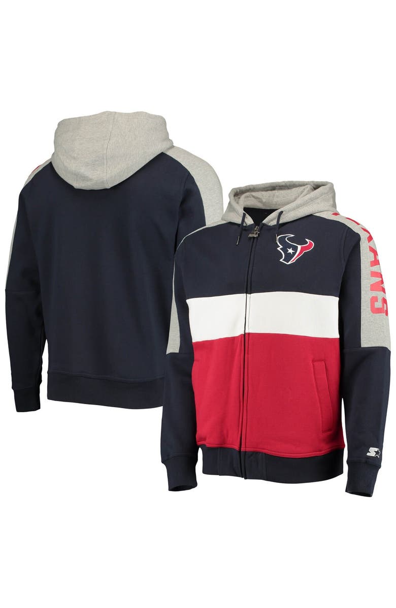 STARTER Men's Starter Navy/Red Houston Texans Playoffs Color Block Full-Zip Hoodie, Main, color, 