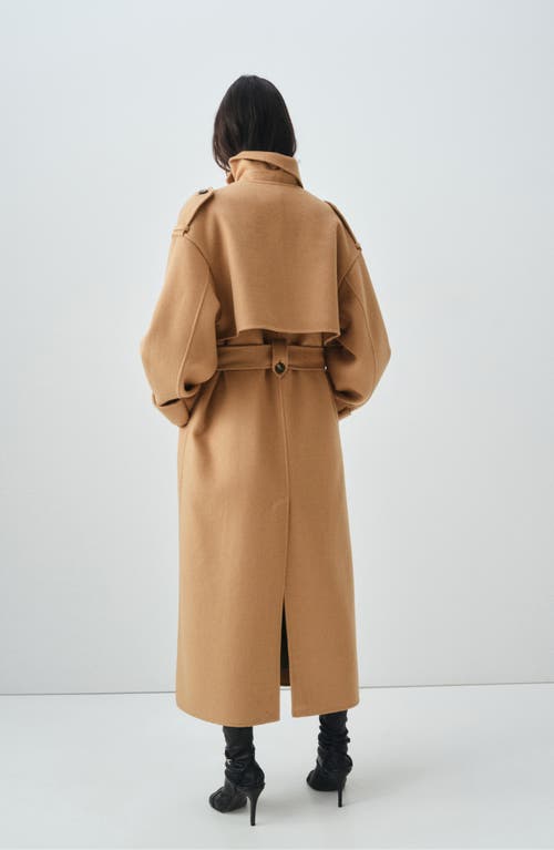 Mango Double-breasted Wool Blend Trench Coat In Brown