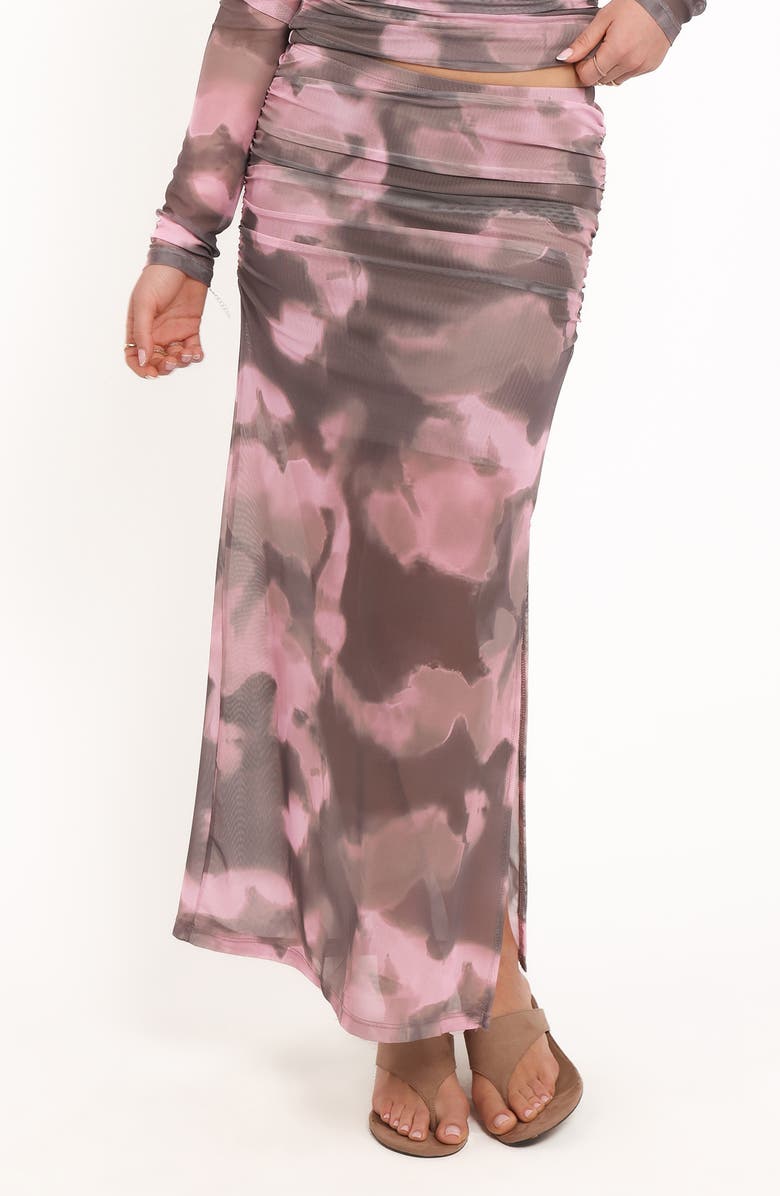 Petal & Pup Caelira Abstract Print Mesh Maxi Skirt, Alternate, color, Pink/ Brown Print
