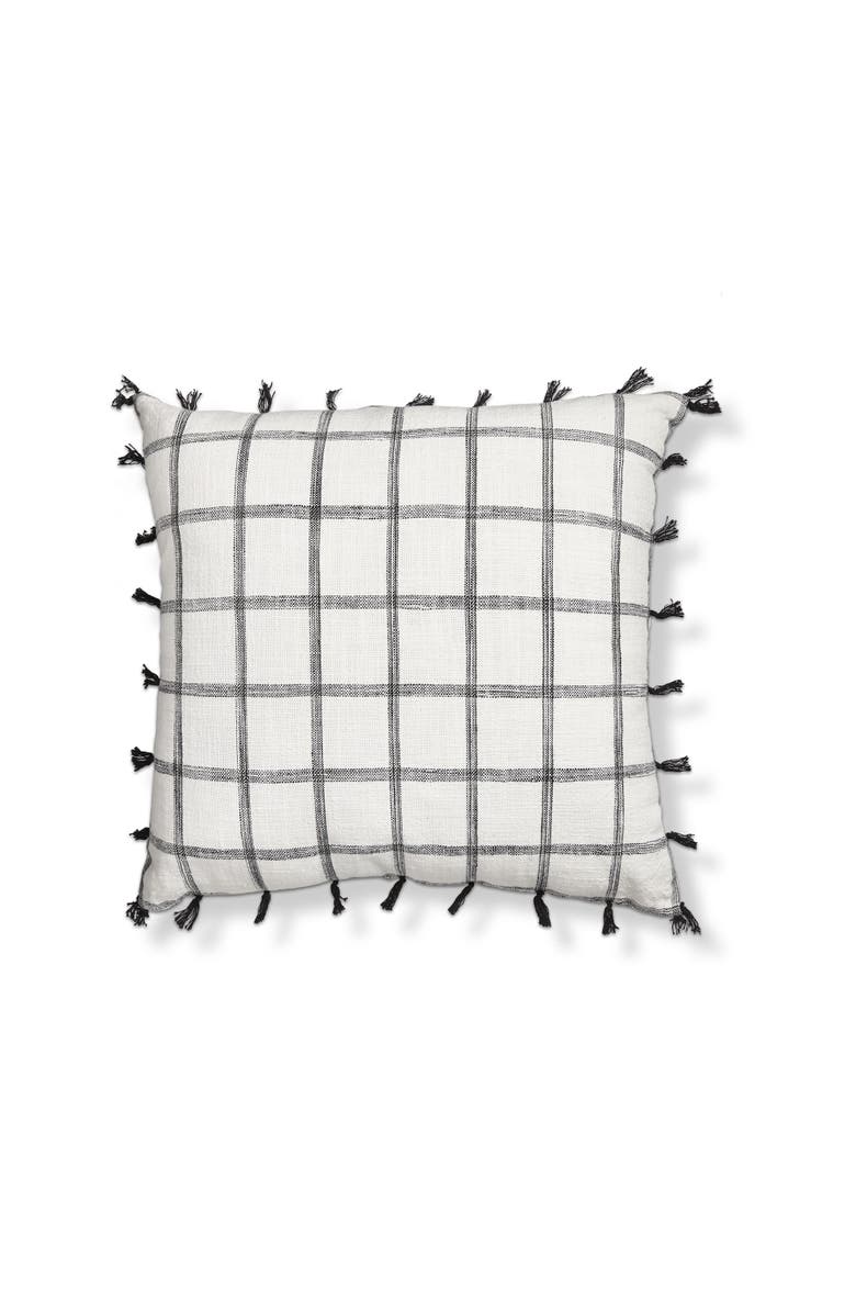 tag Black Tassel Check Cotton Accent Throw Pillow Square, Main, color, Black