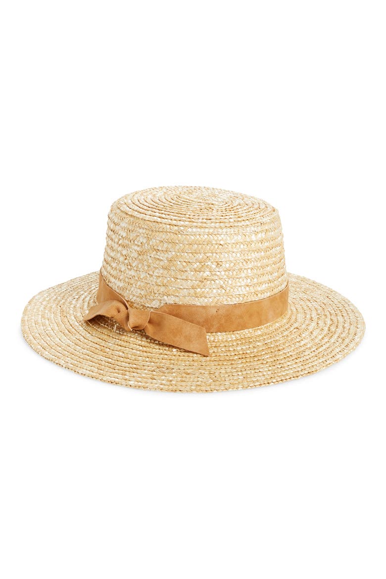 Faux Leather Band Straw Gondolier Hat, Main, color, NATURAL