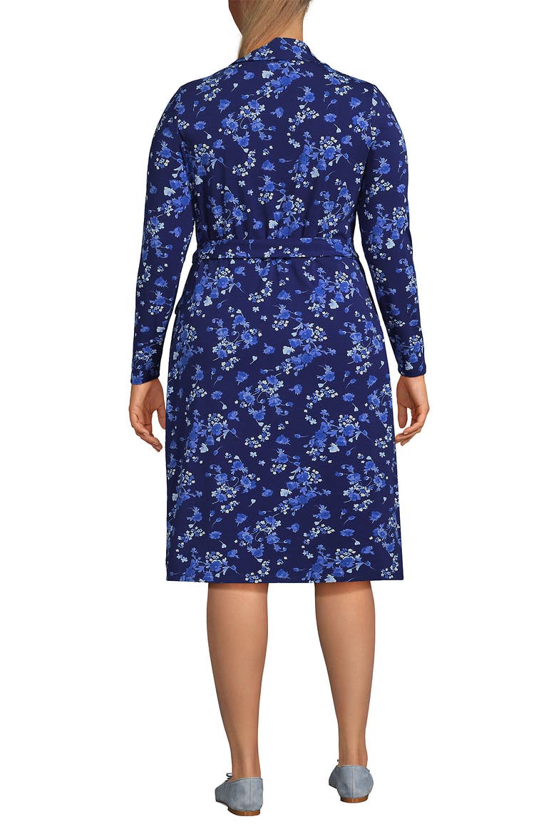 Plus Size Cotton Modal Collared Wrap Dress, Alternate, color, Deep Sea Navy Poetic Floral