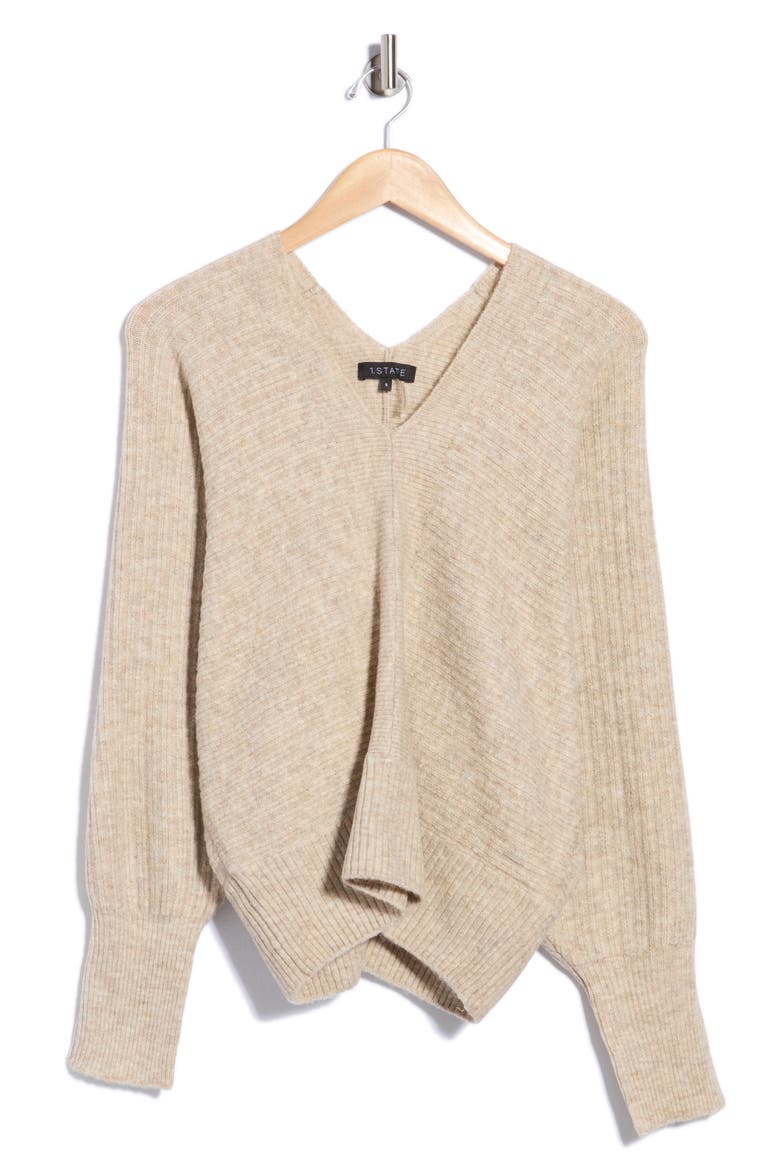 Ribbed Double V-Neck Sweater, Main, color, OATMEAL