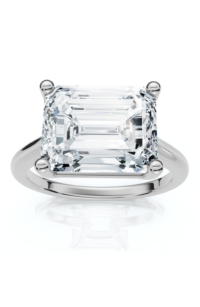 Bliss Diamond Certified 5Ct Emerald Cut Lab Grown Diamond Solitaire East West Engagement Ring, Main, color, 14K White Gold