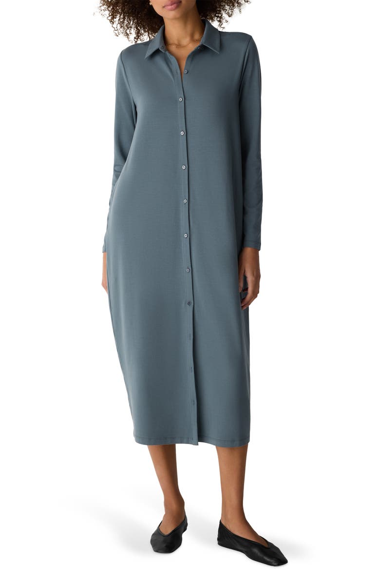 Eileen Fisher Long Sleeve Oval Jersey Shirtdress, Main, color, Eucalyptus