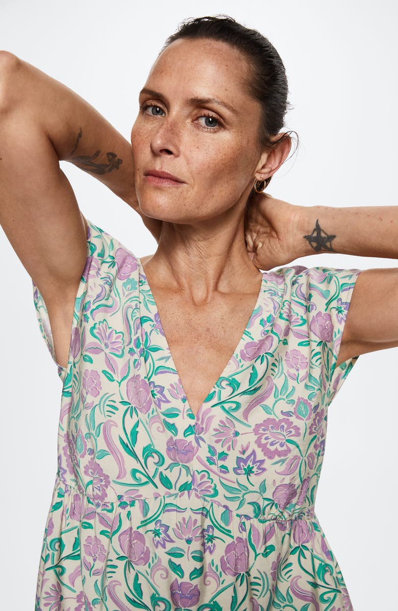 MANGO Floral Print Tiered Empire Waist Midi Dress, Alternate, color,