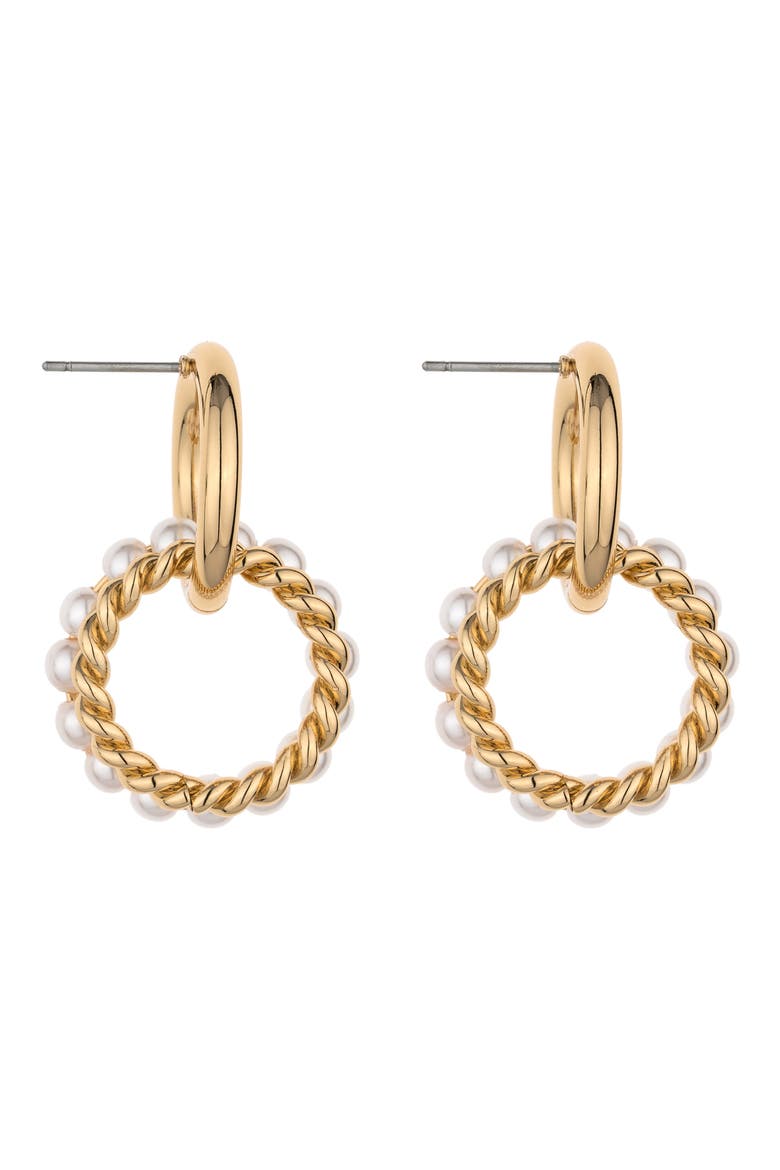 Imitation Pearl Twisted Hoop Drop Earrings, Alternate, color, GOLD