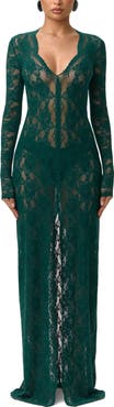 Naked Wardrobe Long Sleeve Button-Up Lace Maxi Dress