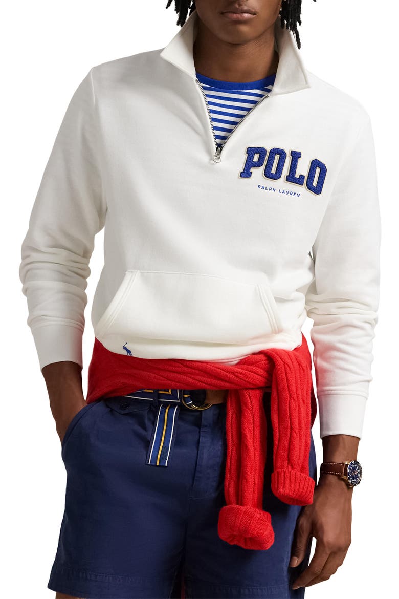 Logo Appliqué Quarter Zip Fleece Pullover, Main, color, WHITE