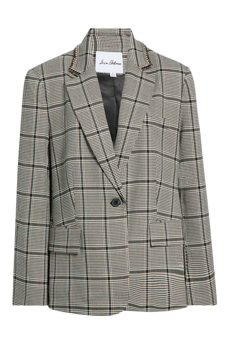 Rhinestone Trim Oversized Plaid Blazer, Main, color, BLACK AND WHITE PLAID