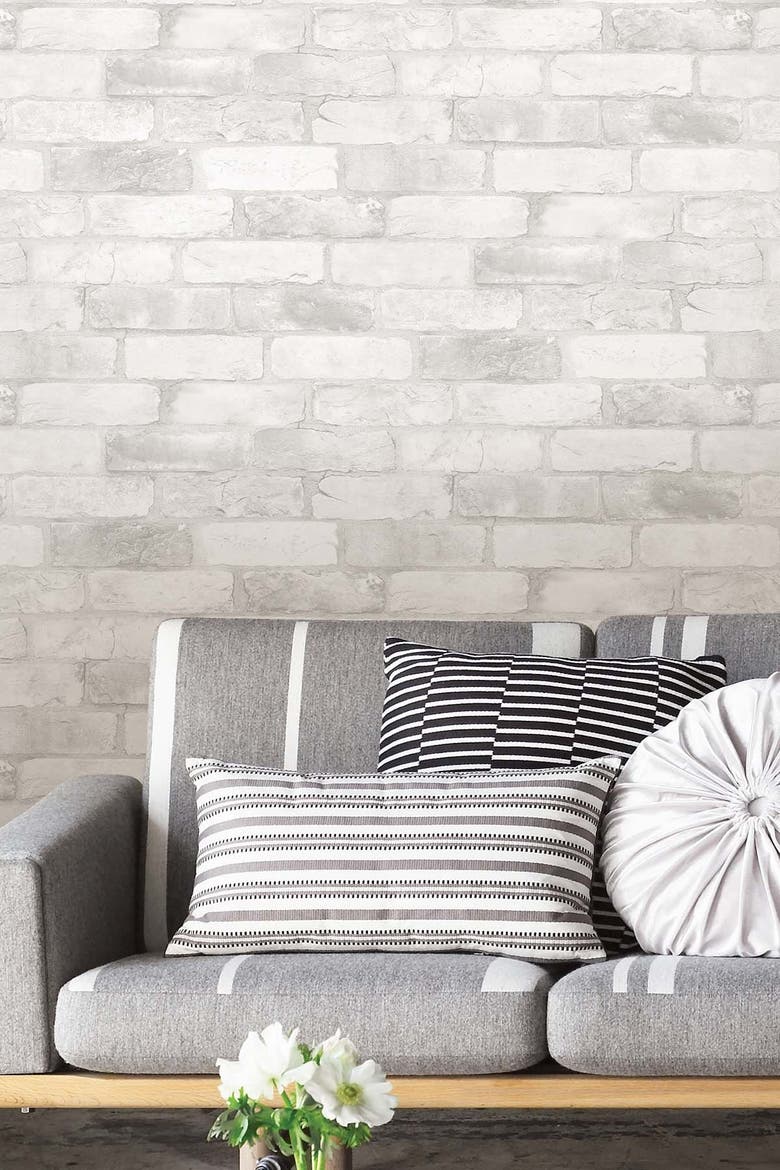 Loft White Brick Peel & Stick Wallpaper, Alternate, color, WHITE