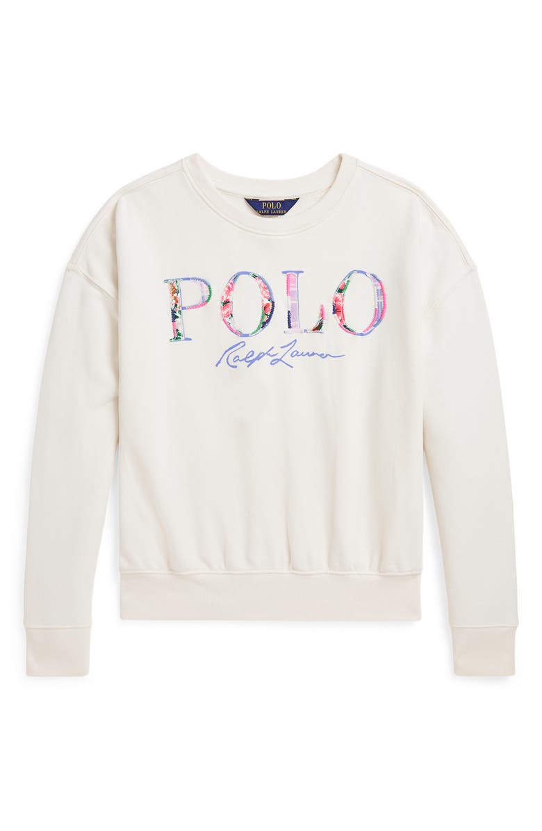 Polo Ralph Lauren Kids' Floral Appliqué Cotton Graphic Sweatshirt, Main, color, 