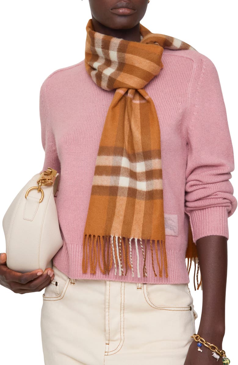 Burberry Giant Check Cashmere Scarf, Alternate, color, Squash Orange