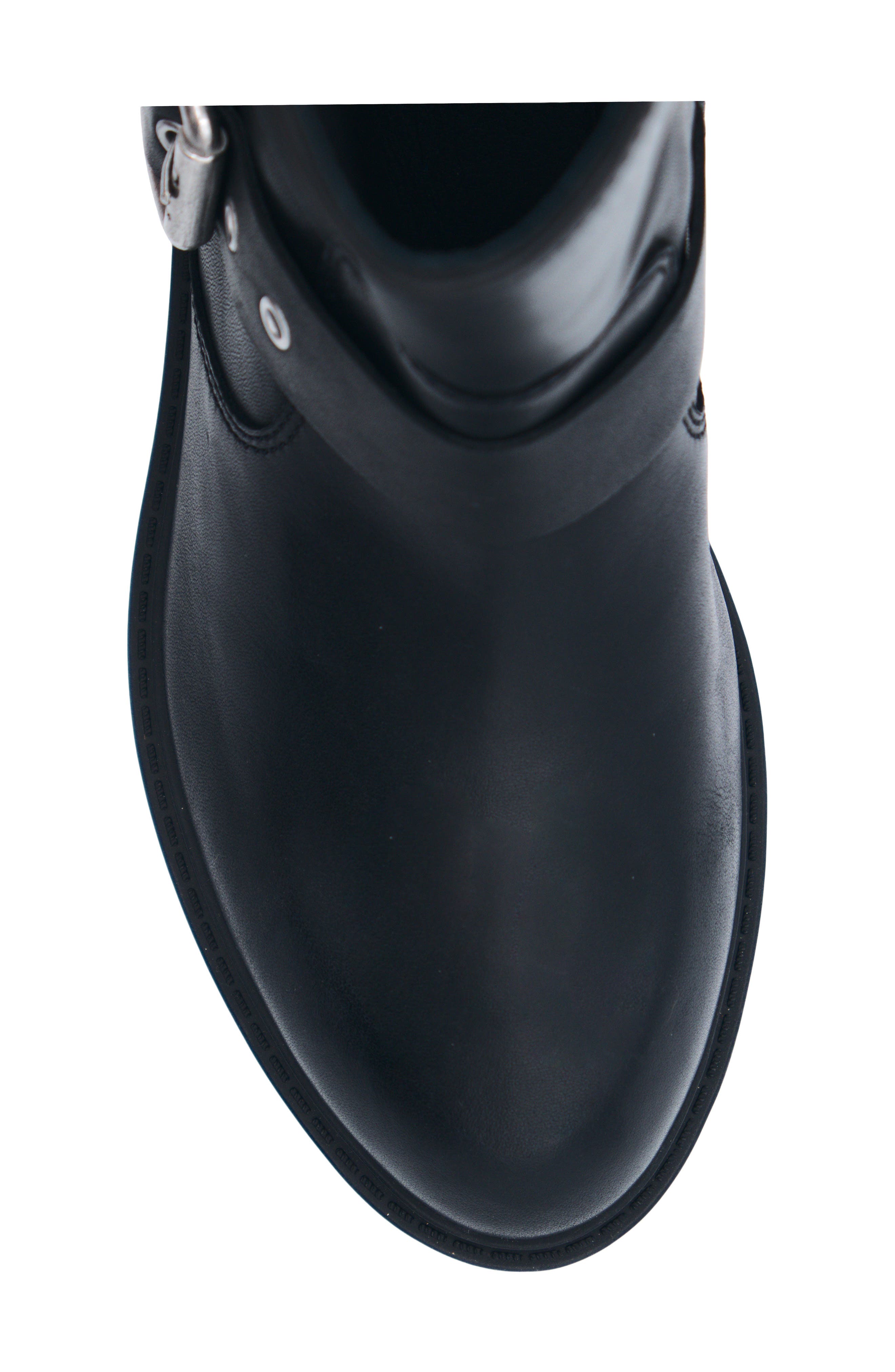 Flame Lily Leather Bootie, Alternate, color, BLACK