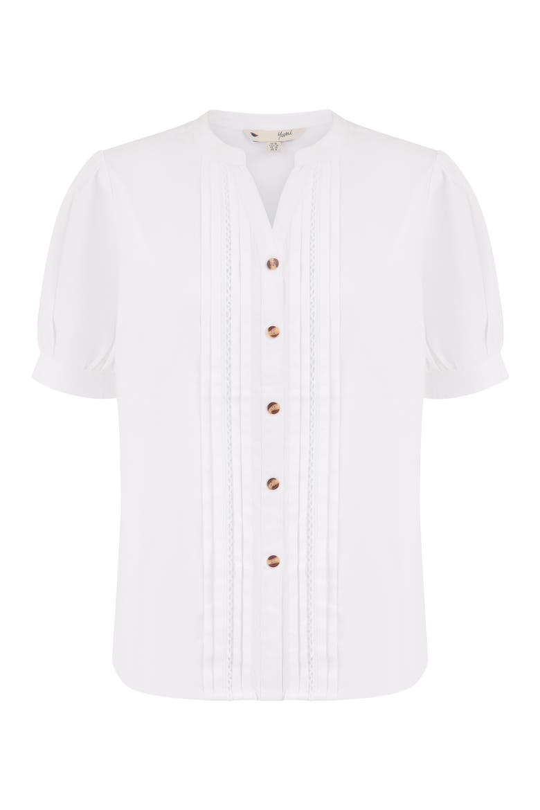 Cotton Pleated Short Sleeve Shirt, Alternate, color, White