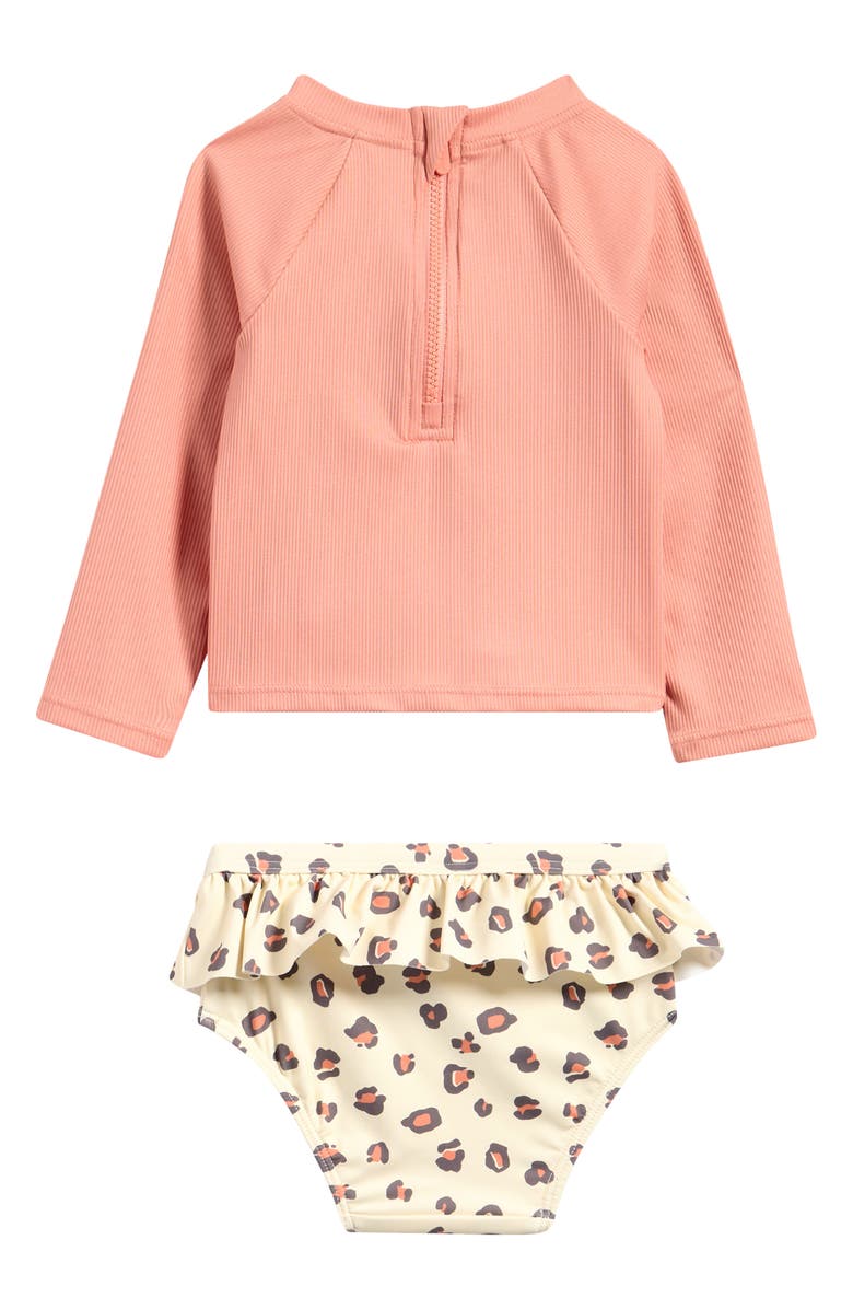 Petit Lem Rib Long Sleeve Two-Piece Rashguard Swimsuit, Alternate, color, Coral