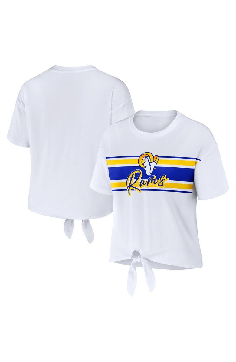 WEAR by Erin Andrews Women's WEAR by Erin Andrews White Los Angeles Rams Front Tie Retro T-Shirt, Alternate, color, 