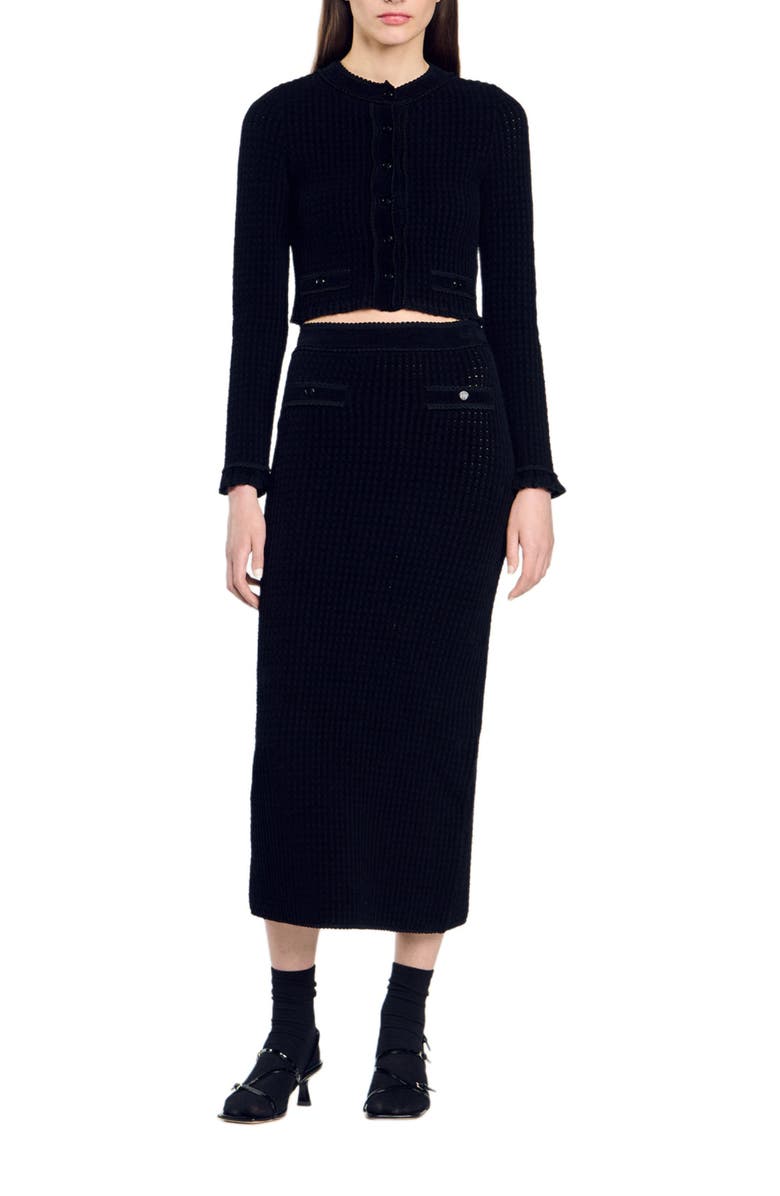 SANDRO Velvet knit midi skirt, Alternate, color, 