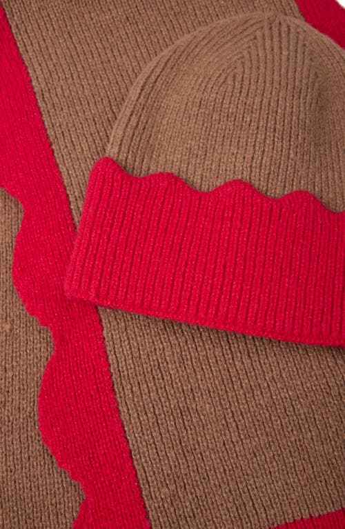 Saachi Scallop Trim Beanie In Brown