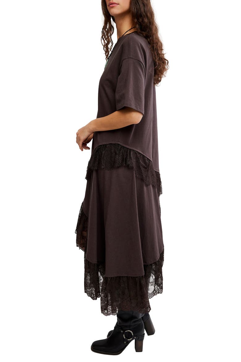 Frosted Lace Layered T-Shirt Dress, Alternate, color, DEEP FUDGE