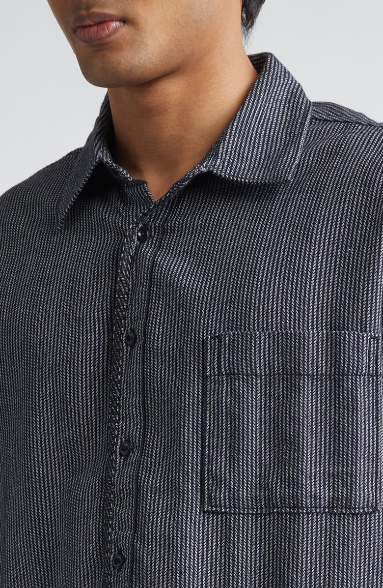 The Elder Statesman Summer Weave Stripe Cotton Button-Up Shirt, Alternate, color, Twilight Chevron
