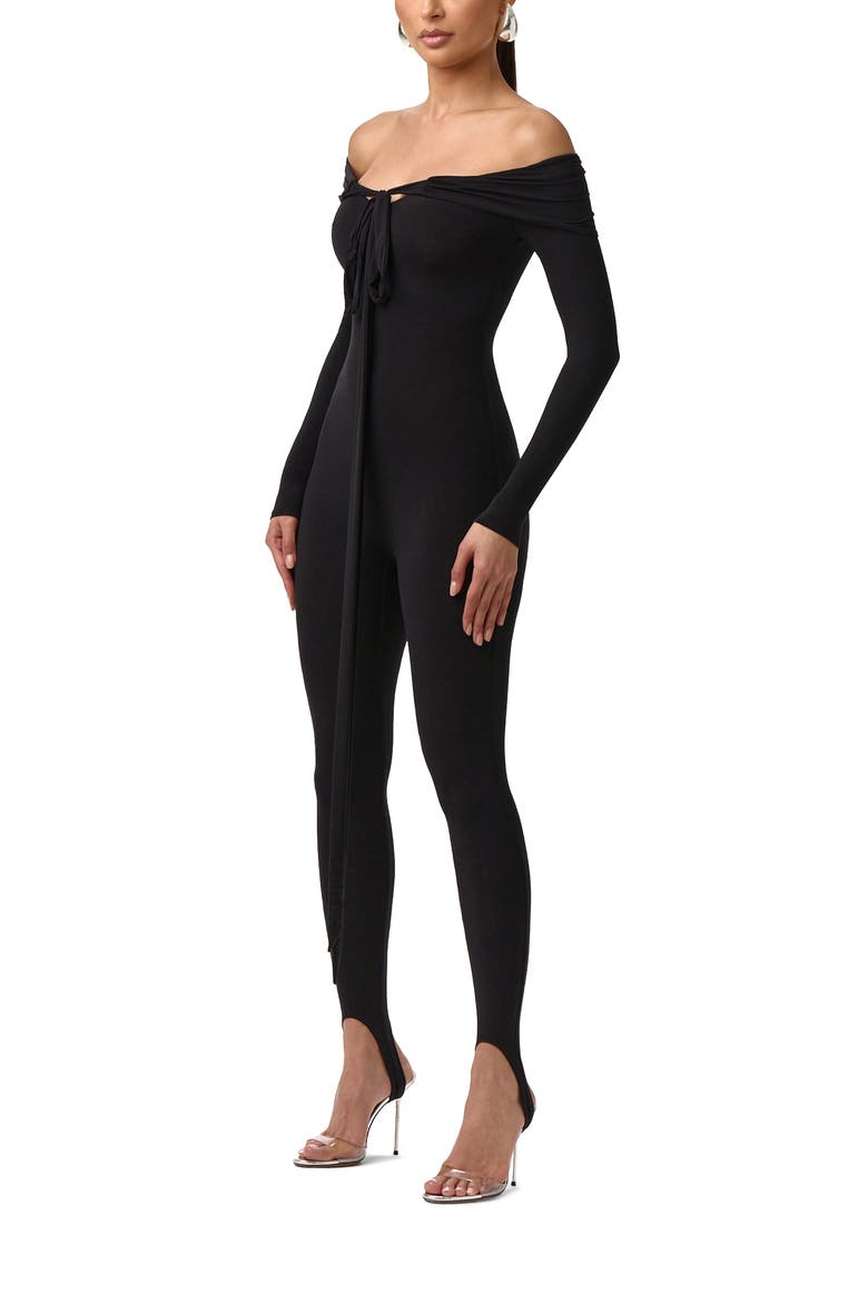 Naked Knot Off the Shoulder Jumpsuit, Alternate, color, BLACK