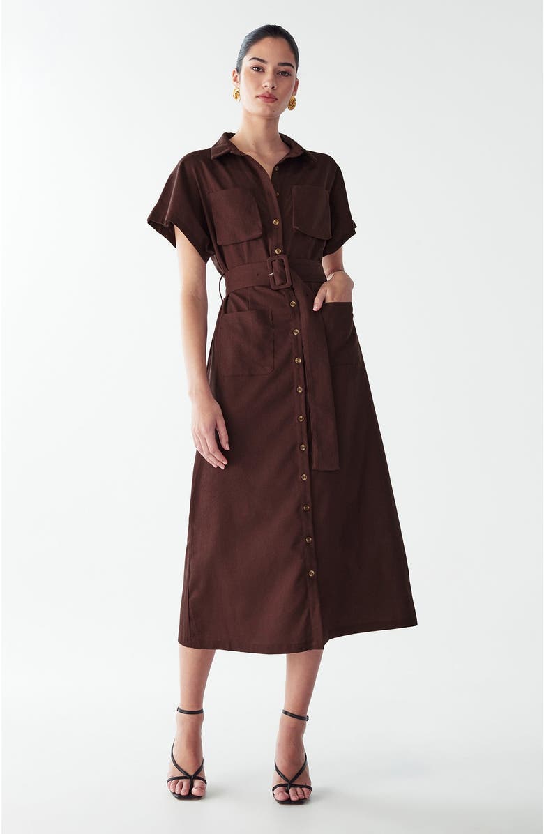 WILLA Zel Midi Dress, Alternate, color, Chocolate