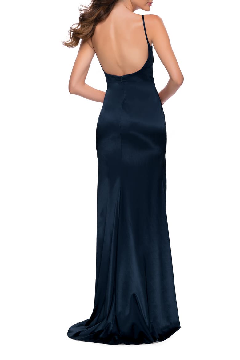 Fitted Stretch Satin Dress with Scoop Back, Alternate, color, Navy