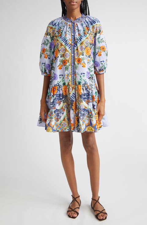 Luscious in Lisbon Puff Sleeve Organic Cotton Poplin Shirtdress