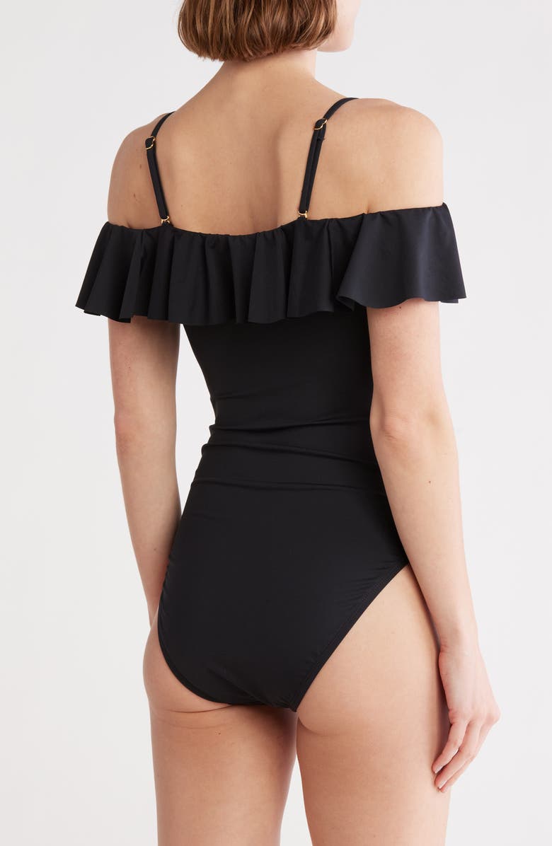 La Blanca Convertible Ruffle One-Piece Swimsuit, Alternate, color, Black