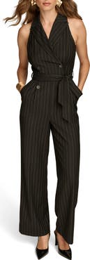 Donna Karan New York Stripe Belted Sleeveless Jumpsuit
