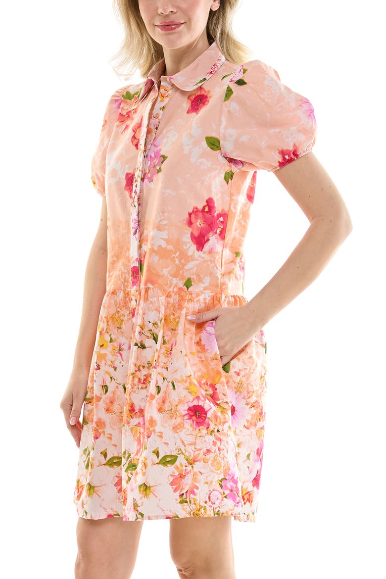 Puff Sleeve Shirtdress, Alternate, color, FLORAL PEACH