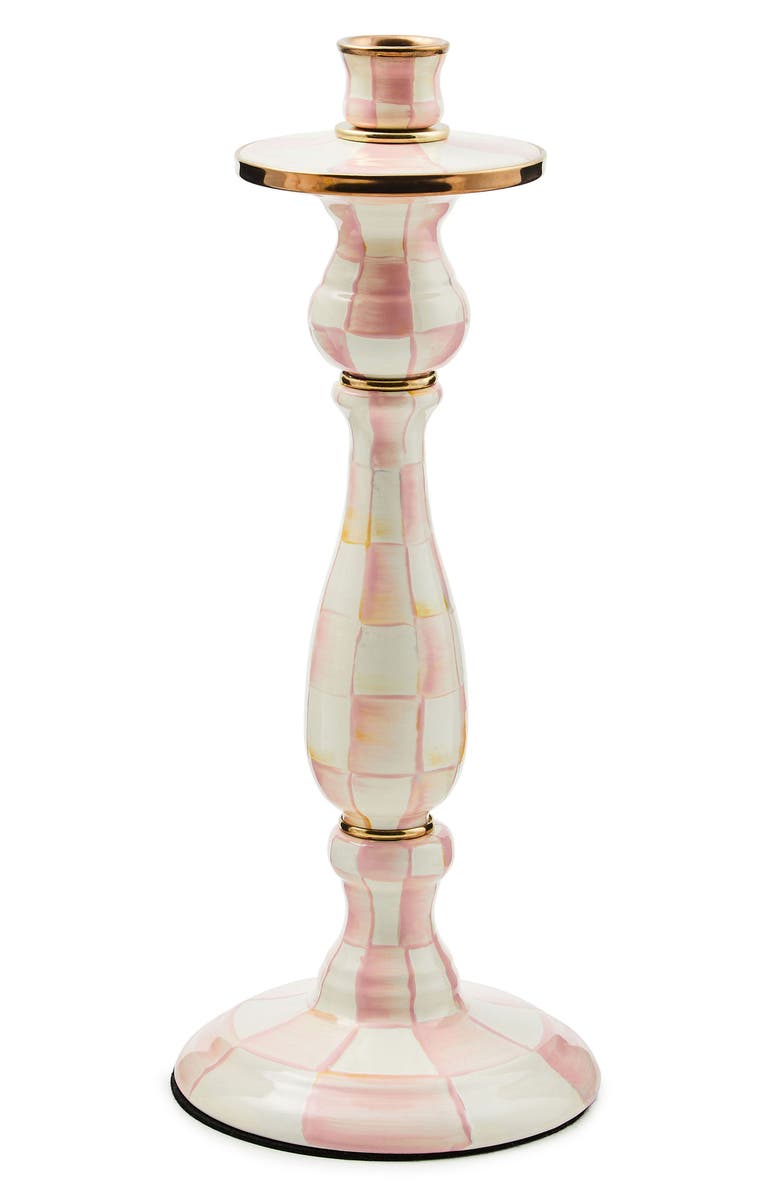 MACKENZIE CHILDS Large Rosy Check Candlestick Holder, Main, color, Rosy