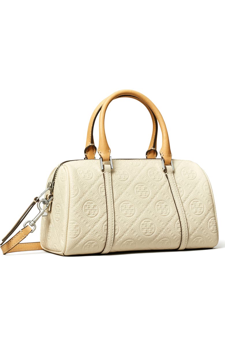 Tory Burch Mini T Monogram Leather Barrel Bag, Alternate, color, Warm White