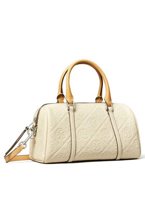 Tory Burch Mini T Monogram Leather Barrel Bag In White