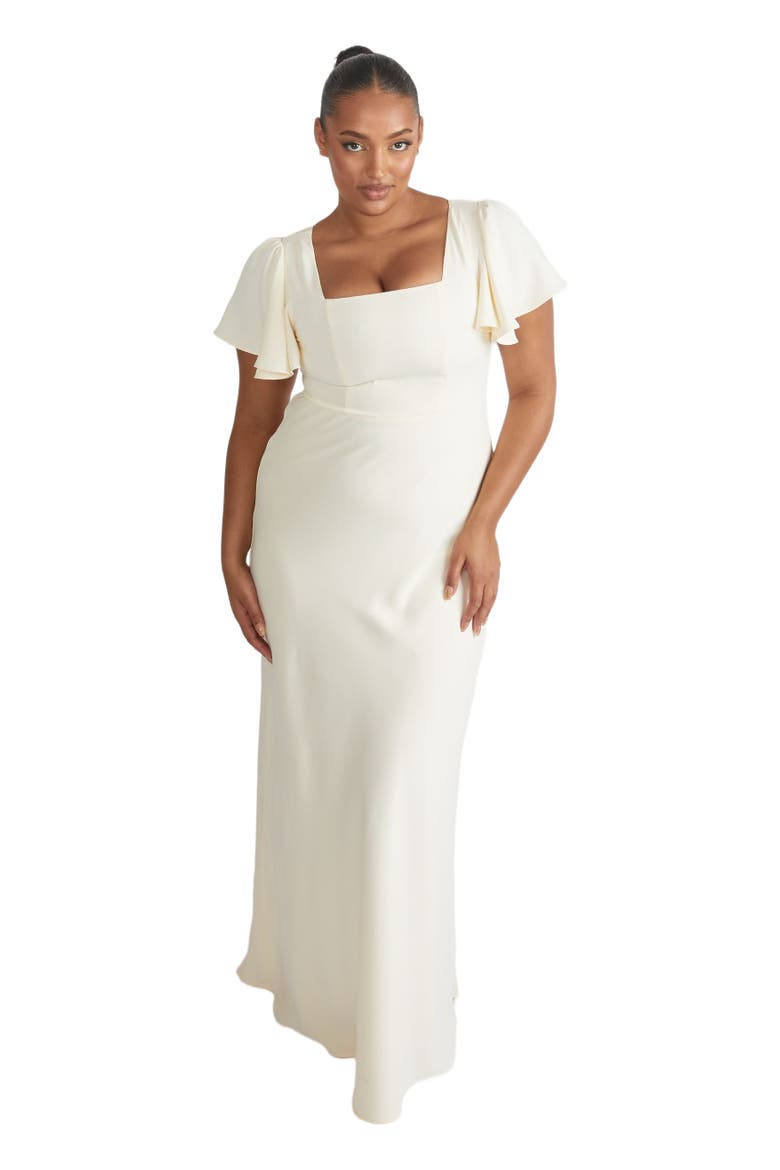 Square Neck Crepe Bridesmaid Dress, Main, color, Almond