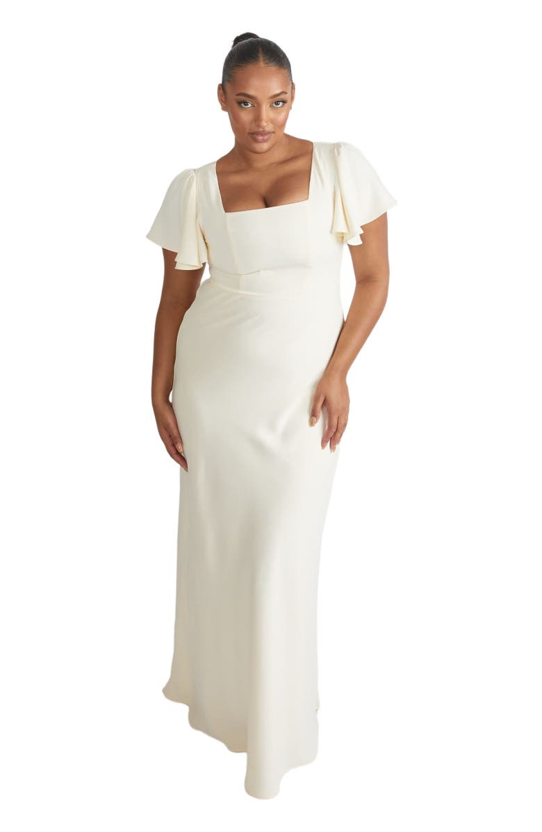 Six Stories Square Neck Crepe Bridesmaid Dress, Main, color, Almond