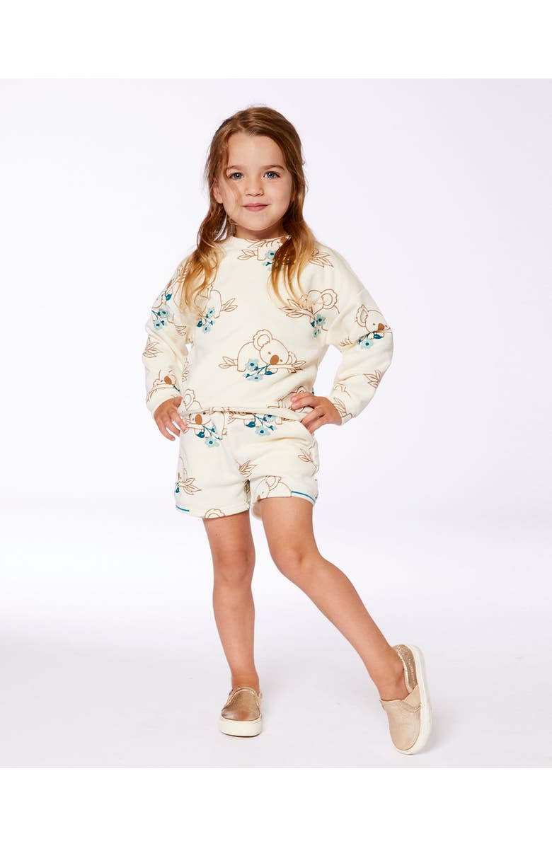 Deux par Deux Girl's Printed French Terry Sweatshirt Off-White And Koala, Alternate, color, 