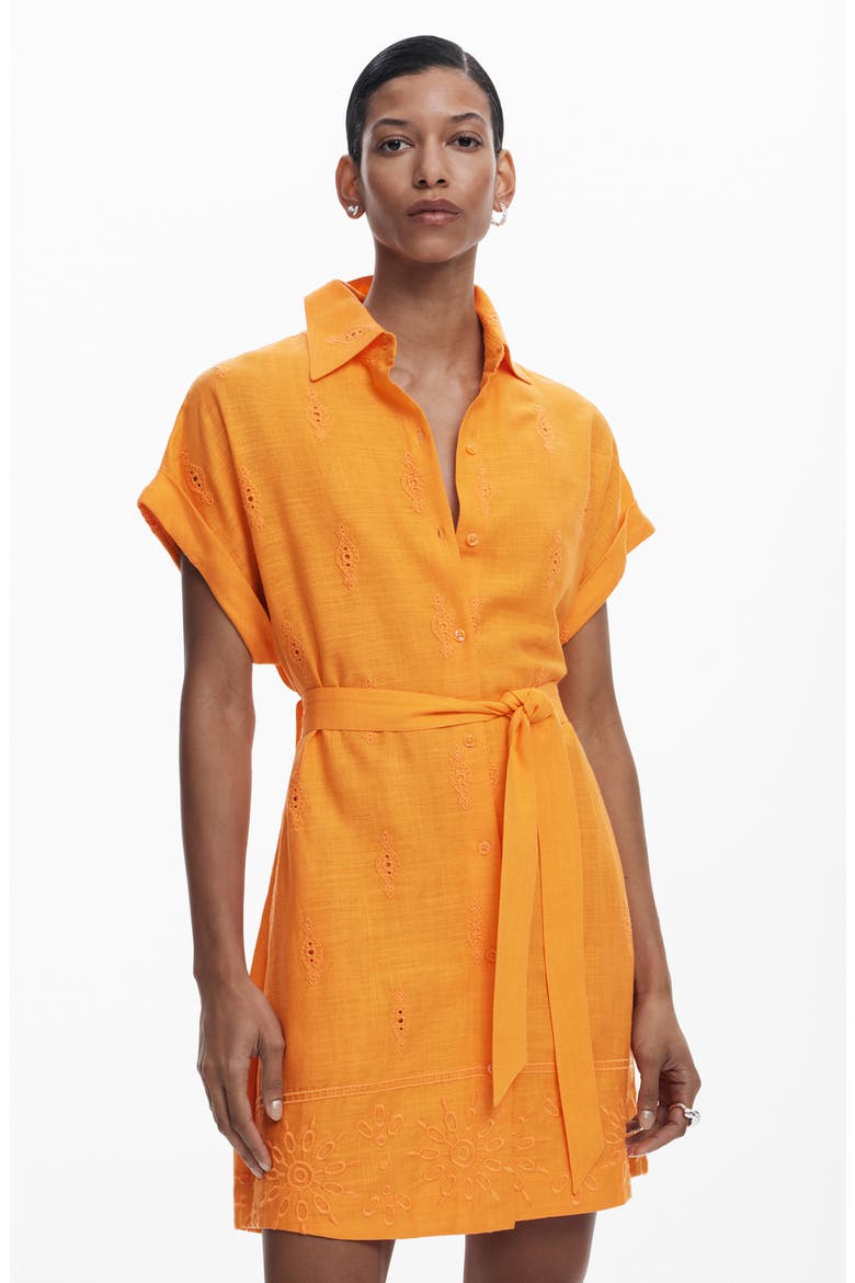 Short Sleeve Mini Shirtdress, Alternate, color, ORANGE