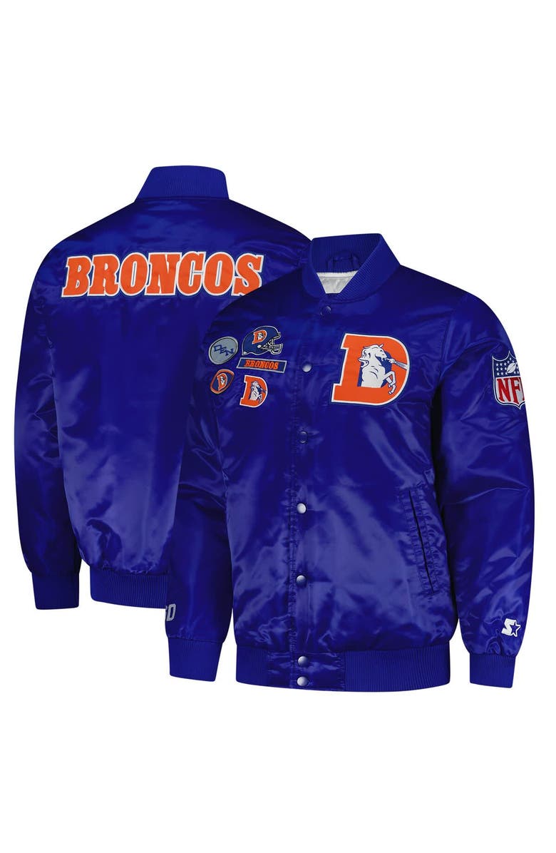 STARTER Men's Starter Royal Denver Broncos Exclusive Satin Full-Snap Varsity Jacket, Alternate, color, 