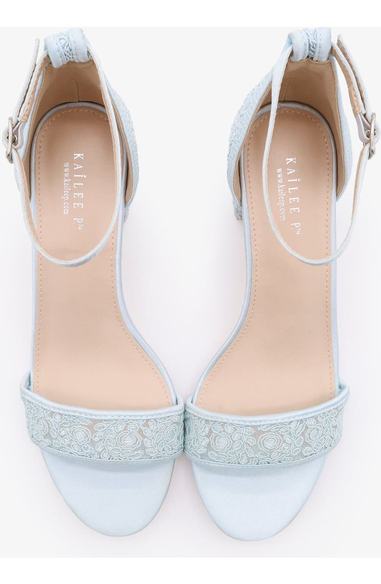 Kailee P Jackie Crochet Lace Block Heel Wedding Sandals, Alternate, color, Light Blue