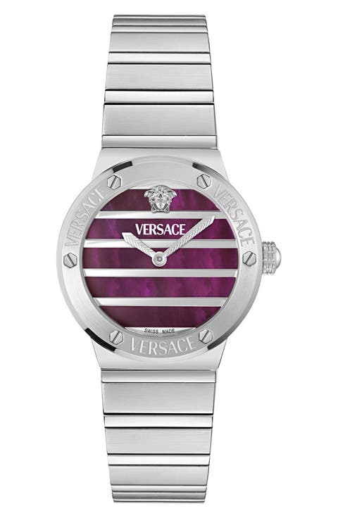 Greca Logo Mother-of-Pearl Bracelet Watch, 33mm