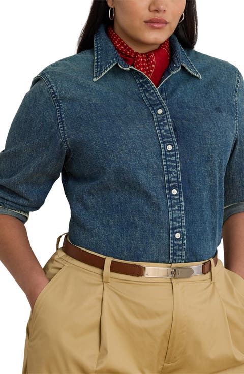 Classic Fit Denim Button-Up Shirt (Plus)