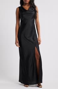 WAYF Lea Cowl Neck Satin Gown