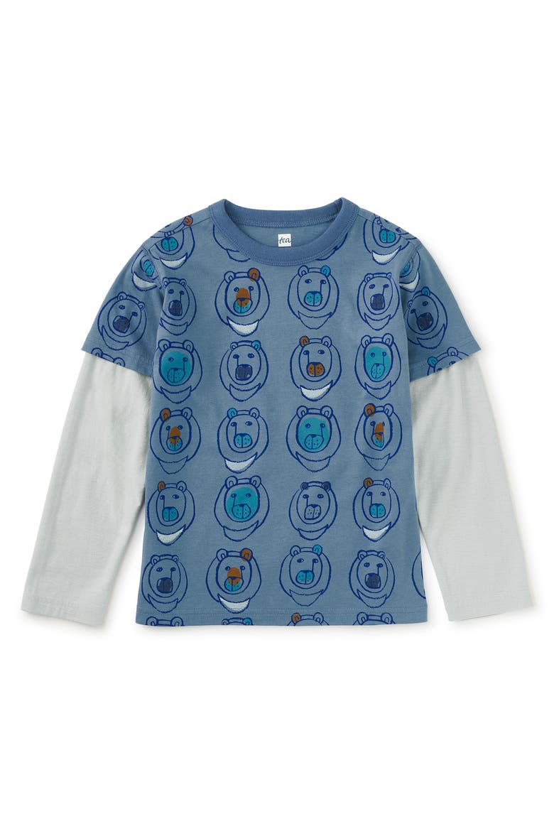 Printed Layered Sleeve Tee, Main, color, Moon Bear