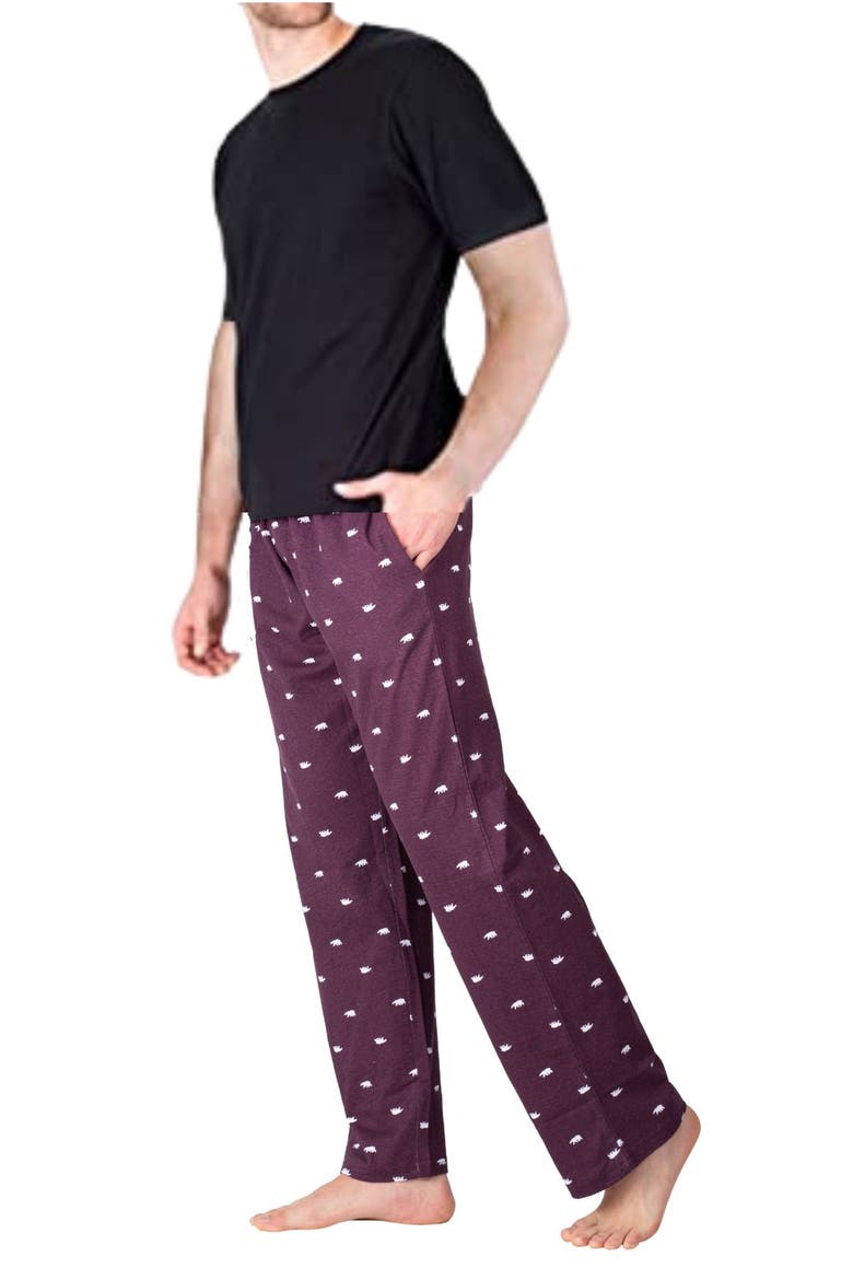 Knit Brushed California Bear Flannel Pajamas, Alternate, color, POLAR BEAR