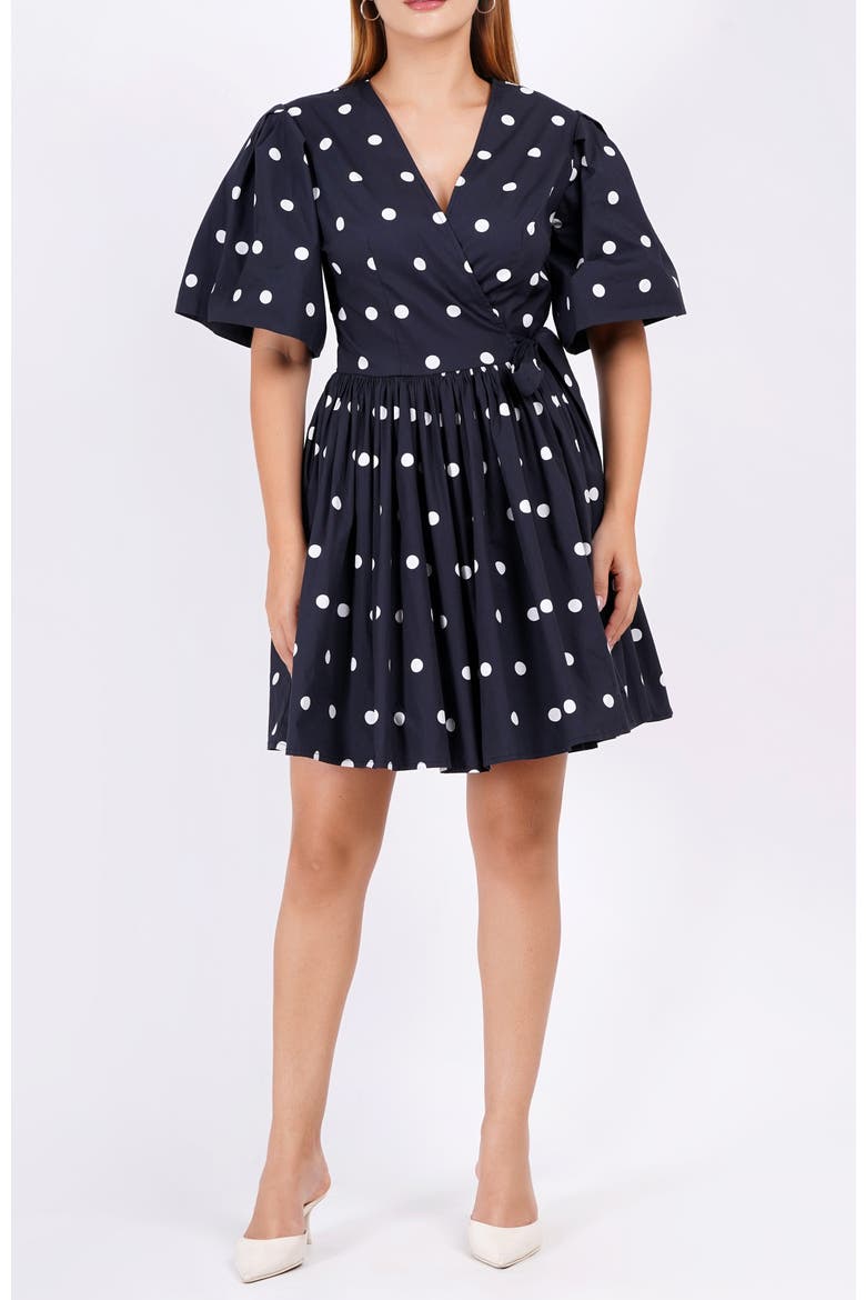 Alena Mini Wrap Dress, Main, color, Small Polka Black White