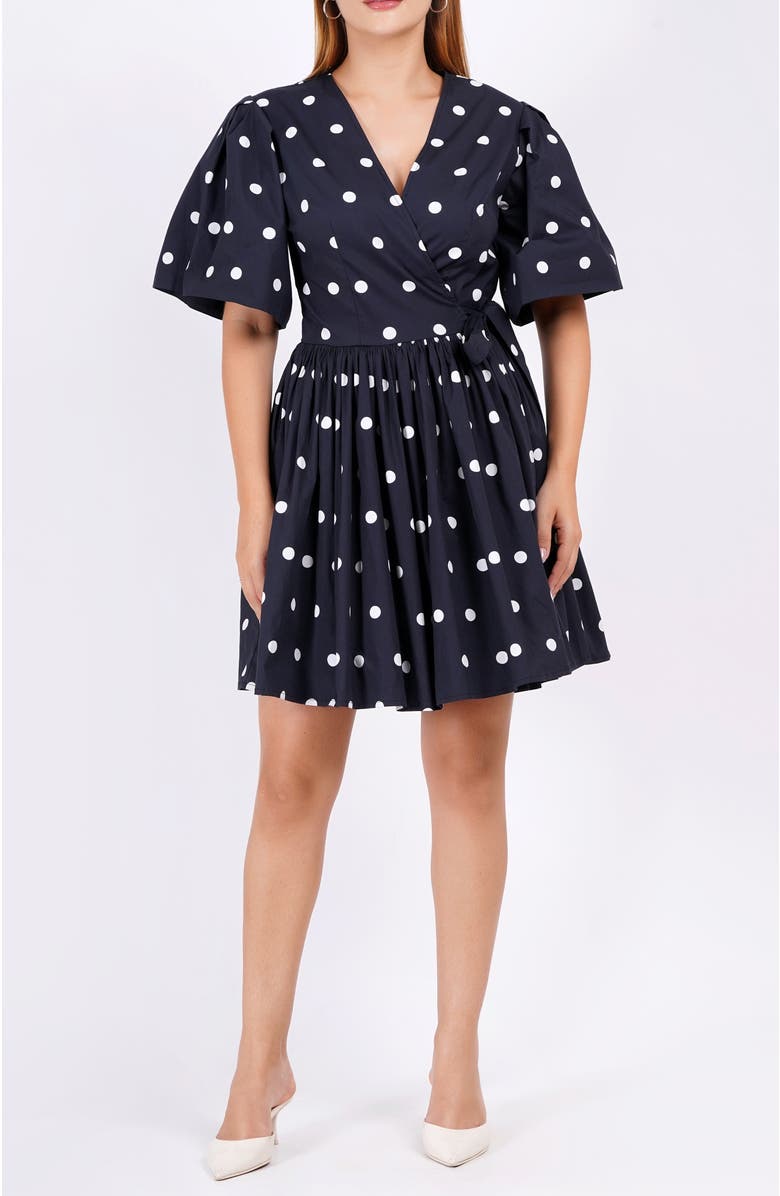 Leota Alena Mini Wrap Dress, Main, color, Small Polka Black White