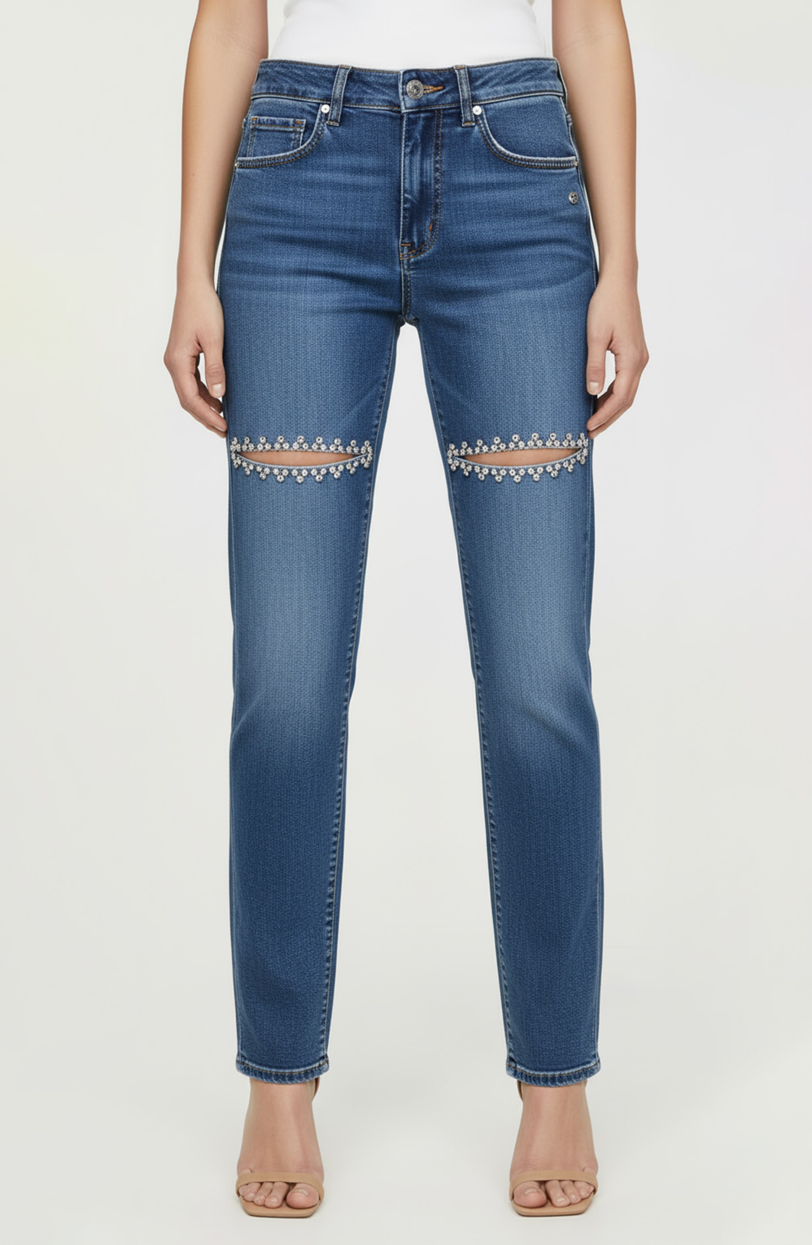bebe The Bling Slit Straight Leg Jeans