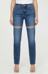 bebe The Bling Slit Straight Leg Jeans